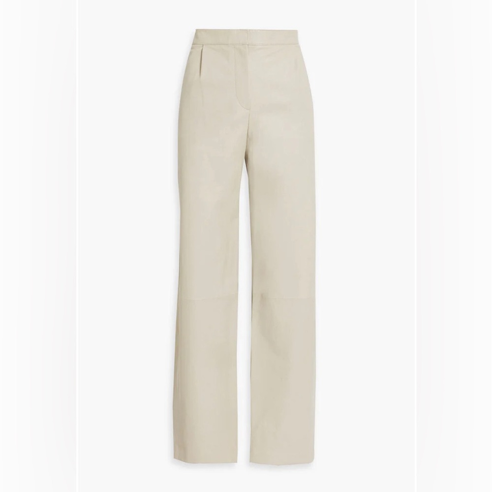 NWT Theory Pleated Leather Straight Leg Pant in Pale Stone - Picture 3 of 11